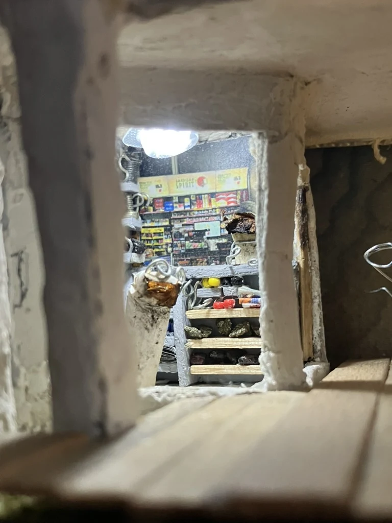 View through the doorway into the Späti inside Zentrum Kreuzberg