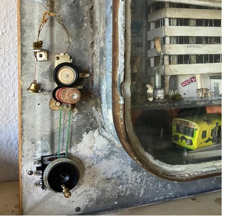 Close up of the handmade mechanical elevator mechanism