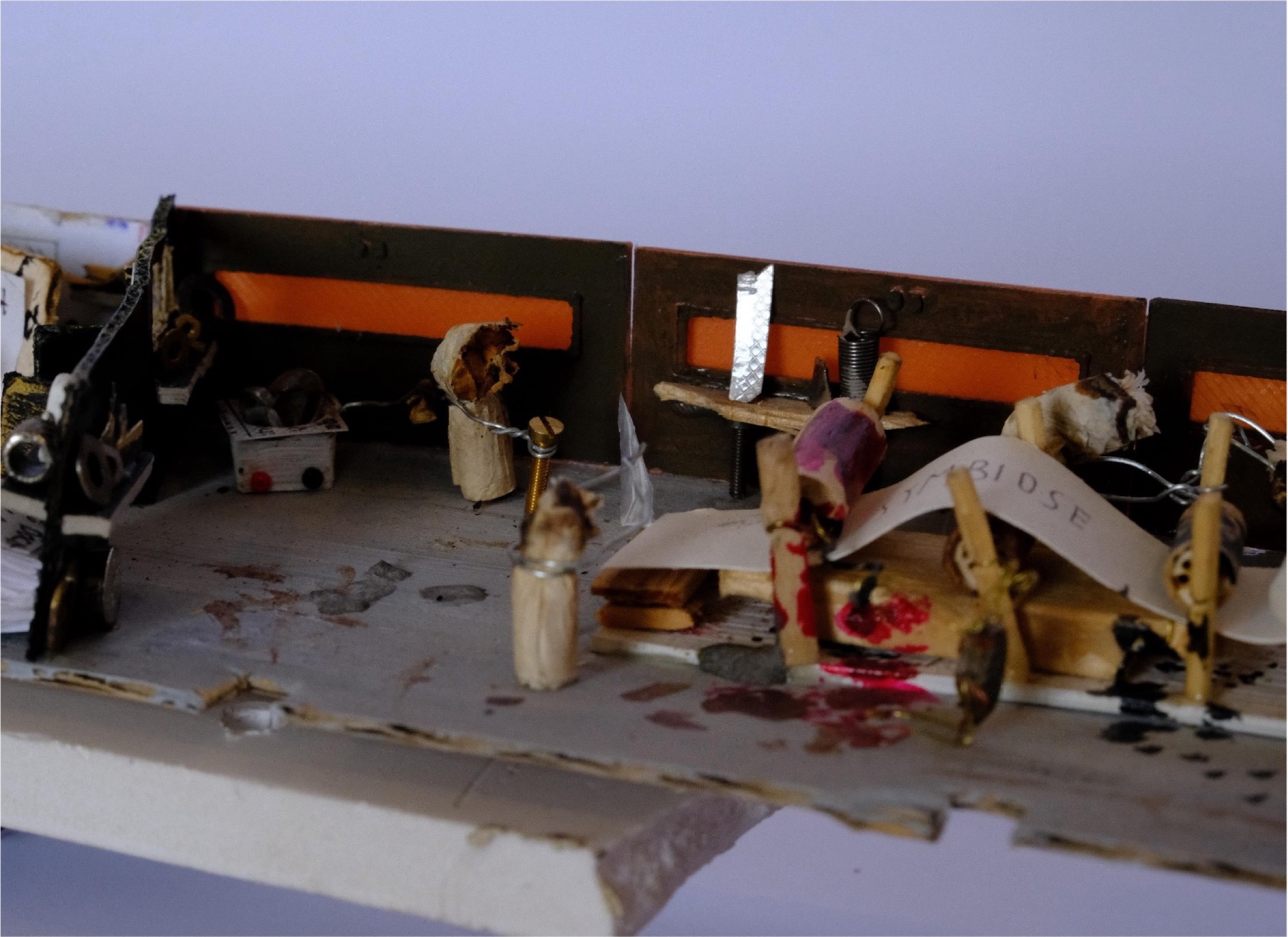 Close up of the handmade miniature printer